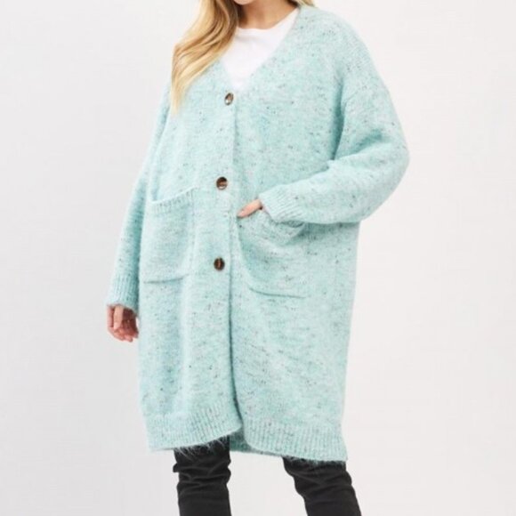 Sweaters - NWT Women’s Mint Oversized Long Knit Wool Cardigan Sweater Button Down V-Neck